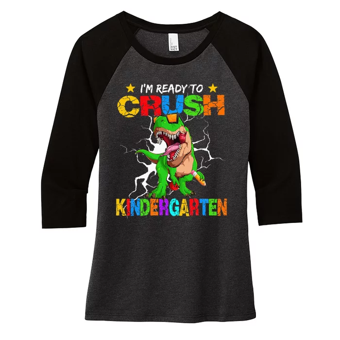 I'm Ready To Crush Kindergarten Dinosaur Back To School Women's Tri-Blend 3/4-Sleeve Raglan Shirt