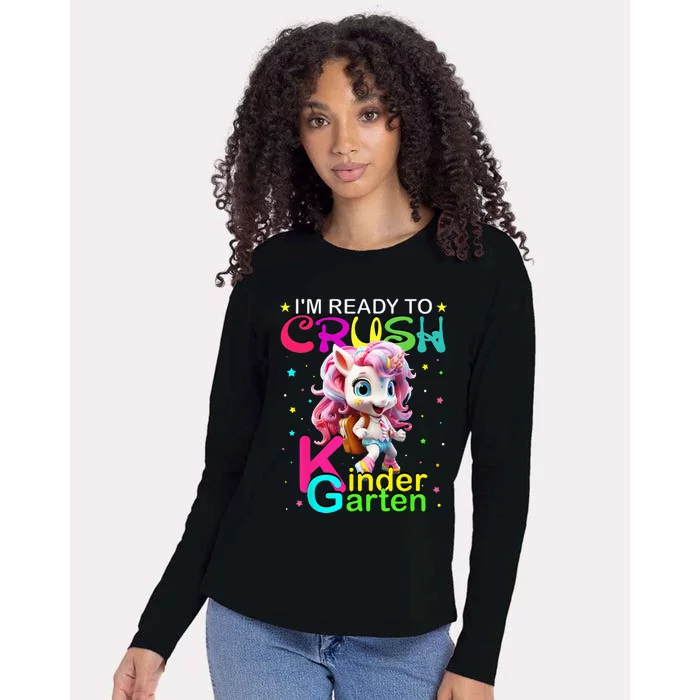 Im Ready To Crush Kindergarten Unicorn Back To School Girls Womens Cotton Relaxed Long Sleeve T-Shirt