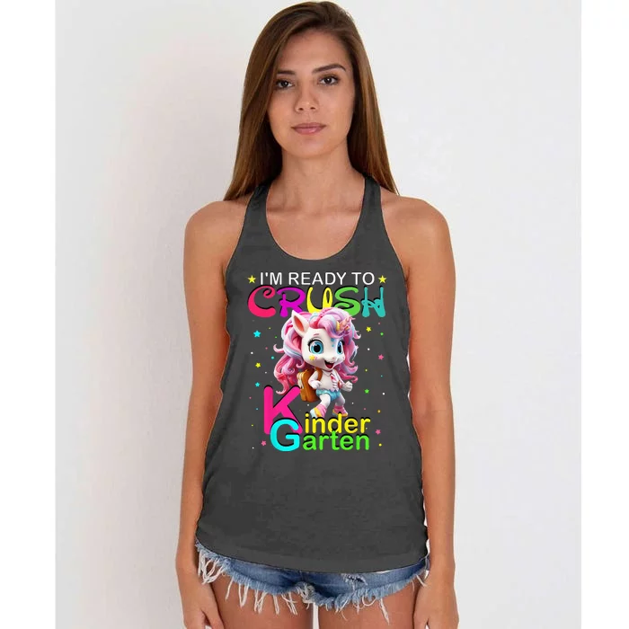 Im Ready To Crush Kindergarten Unicorn Back To School Girls Women's Knotted Racerback Tank