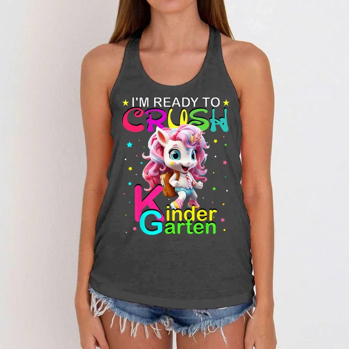 Im Ready To Crush Kindergarten Unicorn Back To School Girls Women's Knotted Racerback Tank