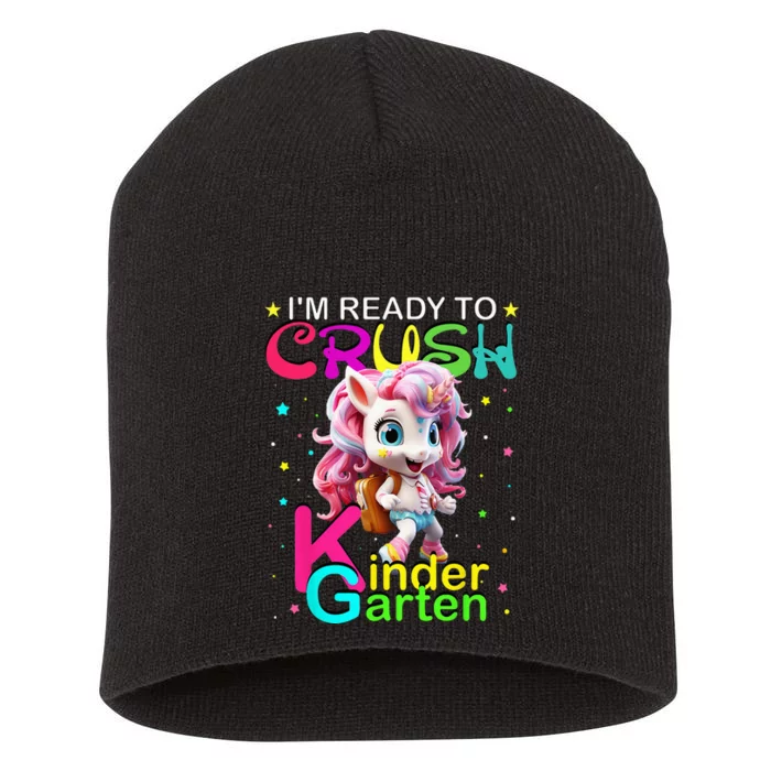 Im Ready To Crush Kindergarten Unicorn Back To School Girls Short Acrylic Beanie