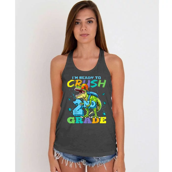 Im Ready To Crush 2nd Grade T Rex Dinosaur Back To School Women's Knotted Racerback Tank