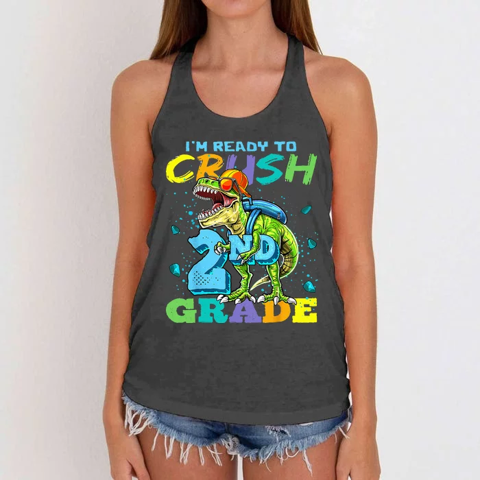 Im Ready To Crush 2nd Grade T Rex Dinosaur Back To School Women's Knotted Racerback Tank