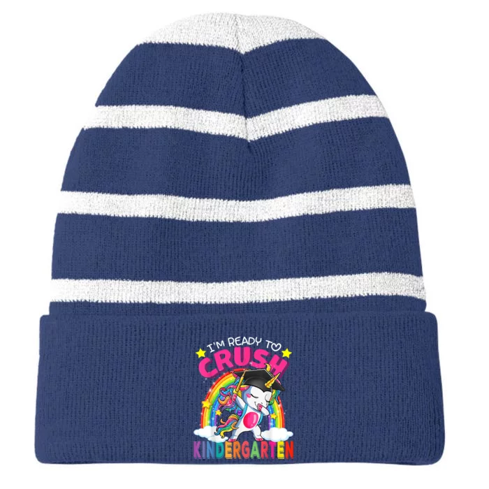 Im Ready To Crush Kindergarten Unicorn Back To School Girl Striped Beanie with Solid Band