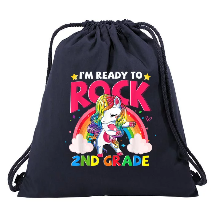 Im Ready To Rock 2nd Grade Unicorn Girl Back To School Drawstring Bag