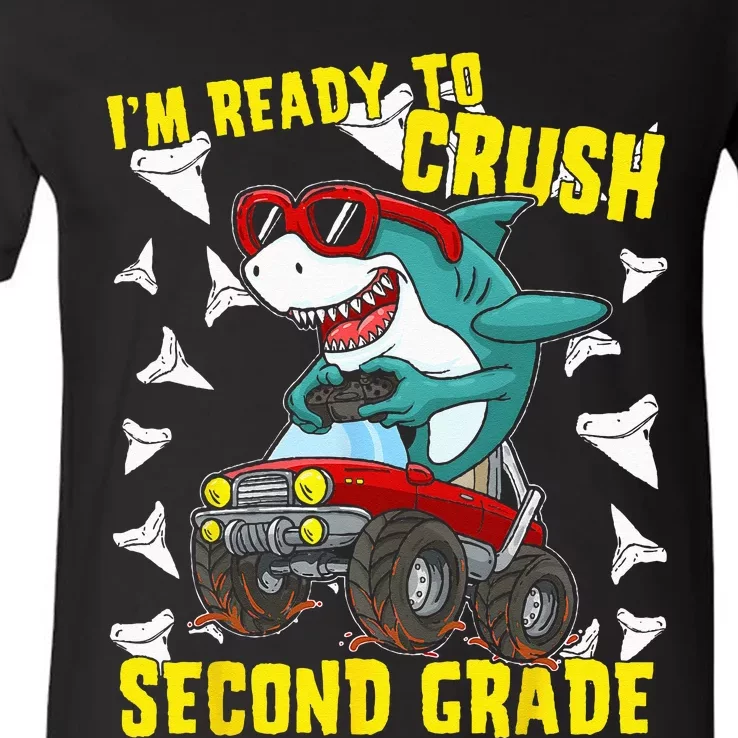 Im Ready To Crush Second Grade Shark Back To School V-Neck T-Shirt