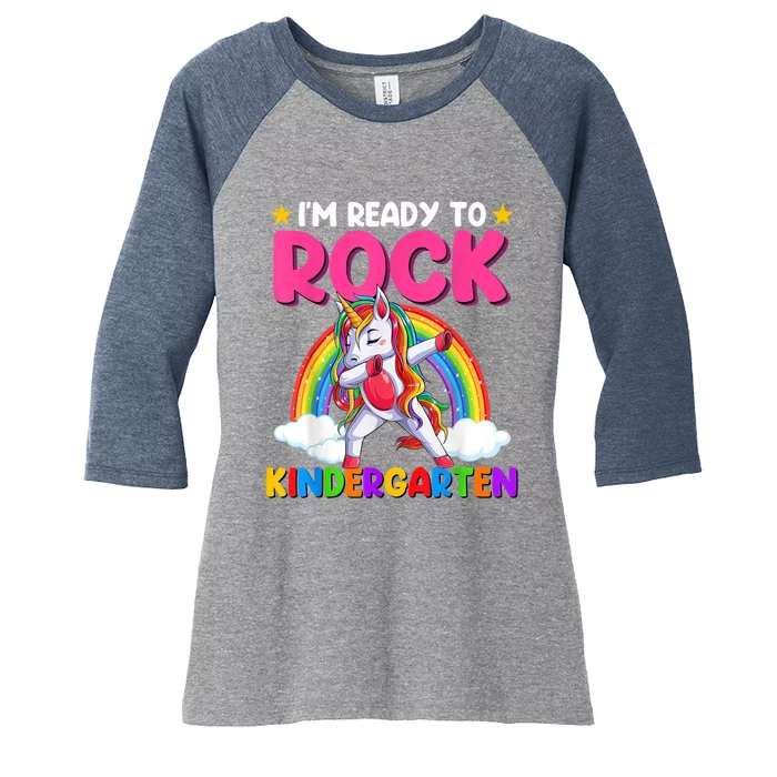 Im Ready To Rock Kindergarten Unicorn Back To School Women's Tri-Blend 3/4-Sleeve Raglan Shirt