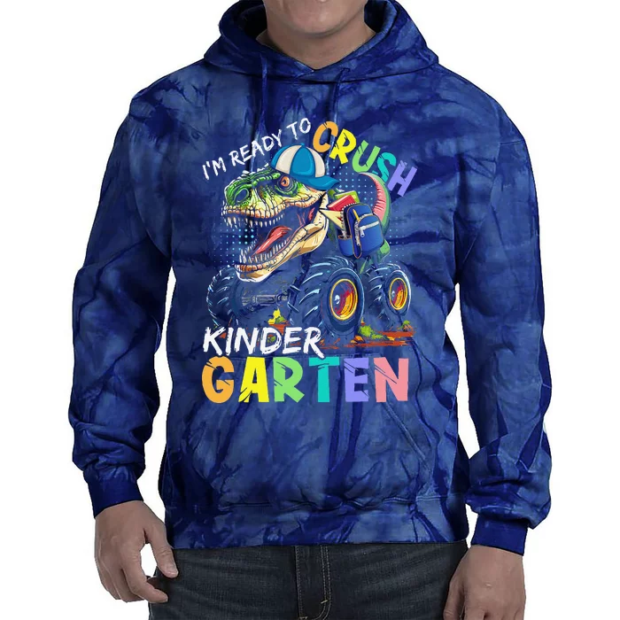 IM Ready To Crush Kindergarten Monster Truck Dinosaur Tie Dye Hoodie