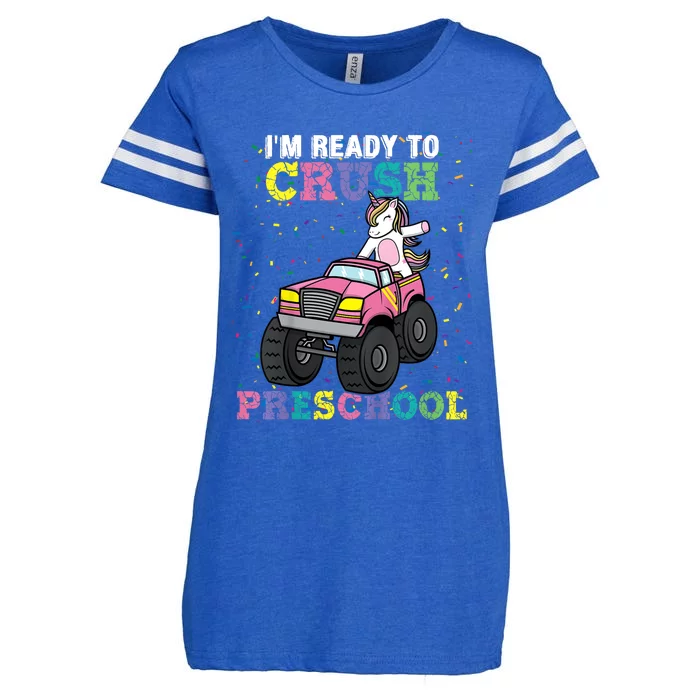 I'm Ready To Crush Preschool Unicorn Monster Truck Girl Enza Ladies Jersey Football T-Shirt