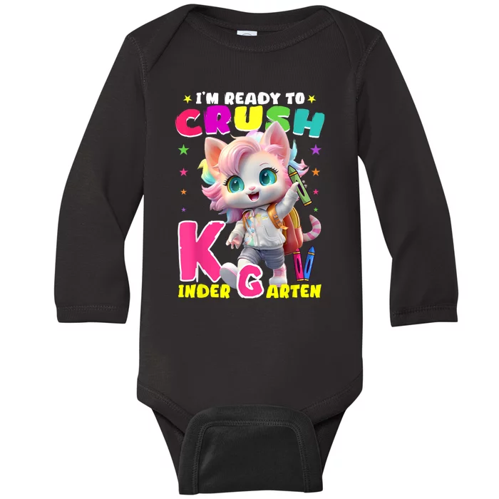 Im Ready To Crush Kindergarten Unicorn Back To School Girls Baby Long Sleeve Bodysuit