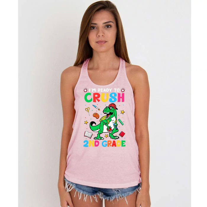 I'm Ready To Crush 2nd Grade Dinosaur Back To School Women's Knotted Racerback Tank