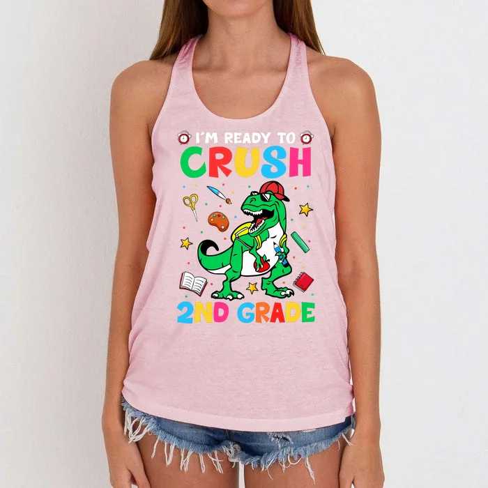 I'm Ready To Crush 2nd Grade Dinosaur Back To School Women's Knotted Racerback Tank