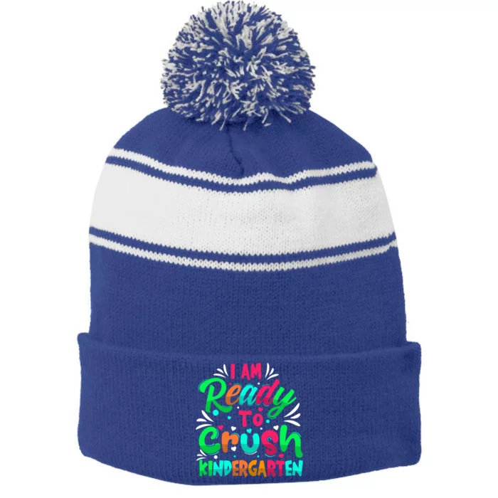 Im Ready To Crush Kindergarten Happy First Day Of School Cool Gift Stripe Pom Pom Beanie