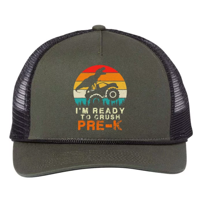 Im Ready To Crush Pre K Dino Monster Truck Back To School Retro Rope Trucker Hat Cap