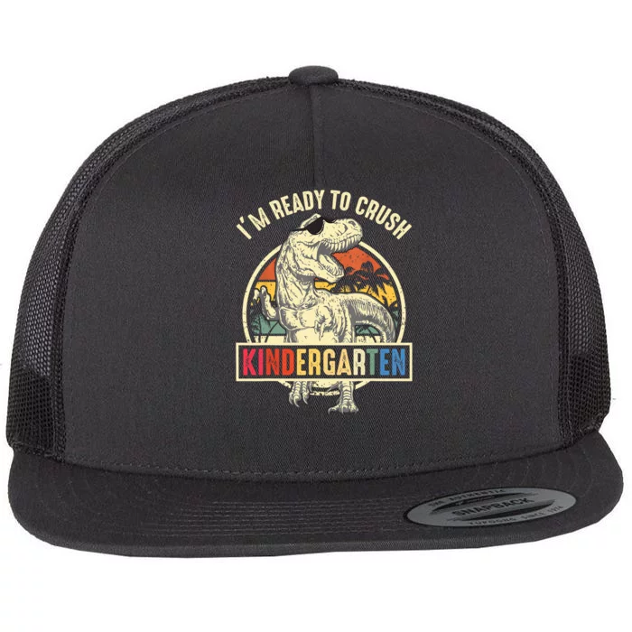 Im Ready To Crush Kindergarten Back To School Dinosaur Flat Bill Trucker Hat