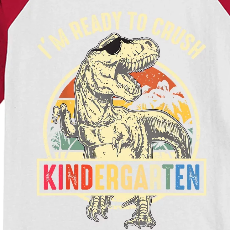 Im Ready To Crush Kindergarten Back To School Dinosaur Kids Colorblock Raglan Jersey