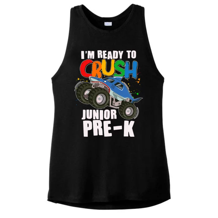 Im Ready To Crush Junior Pre K Shark Monster Truck Ladies Tri-Blend Wicking Tank