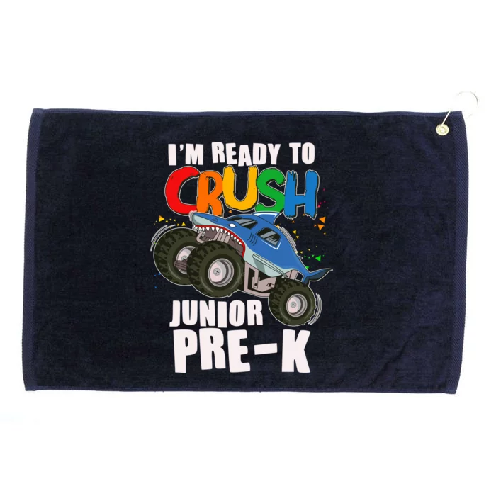 Im Ready To Crush Junior Pre K Shark Monster Truck Grommeted Golf Towel