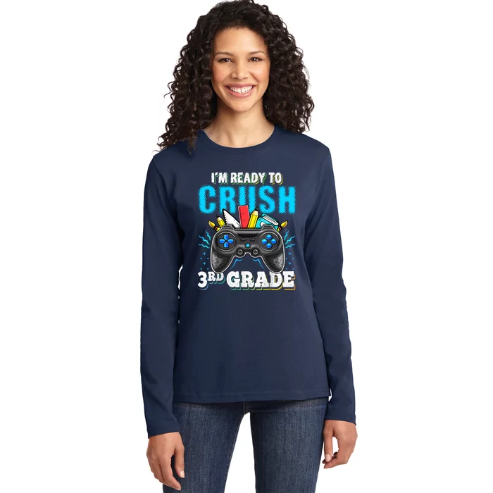 Im Ready To Crush 3rd Grade Back To School Video Game Boy Ladies Long Sleeve Shirt