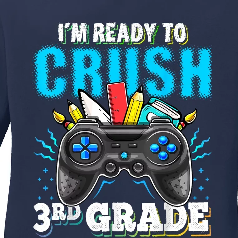 Im Ready To Crush 3rd Grade Back To School Video Game Boy Ladies Long Sleeve Shirt