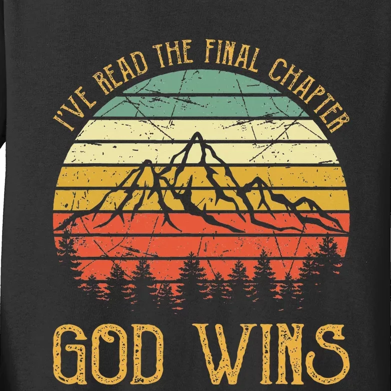 I’ve Read The Final Chapter God Wins retro Christian Kids Long Sleeve Shirt