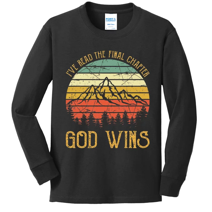 I’ve Read The Final Chapter God Wins retro Christian Kids Long Sleeve Shirt