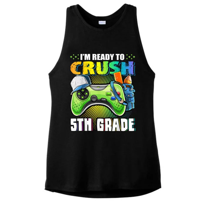 Im Ready To Crush 5th Grade Back To School Video Game Boy Ladies Tri-Blend Wicking Tank