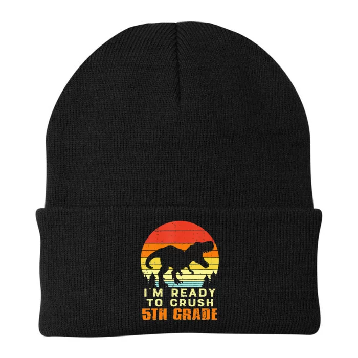 Im Ready To Crush 5th Grade Trex Dino Retro First Day Knit Cap Winter Beanie