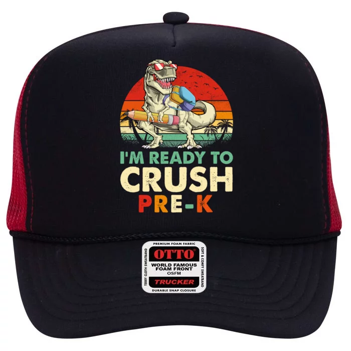 Im Ready To Crush PreK Retro Dinosaur Funny Back To School Funny Gift High Crown Mesh Trucker Hat