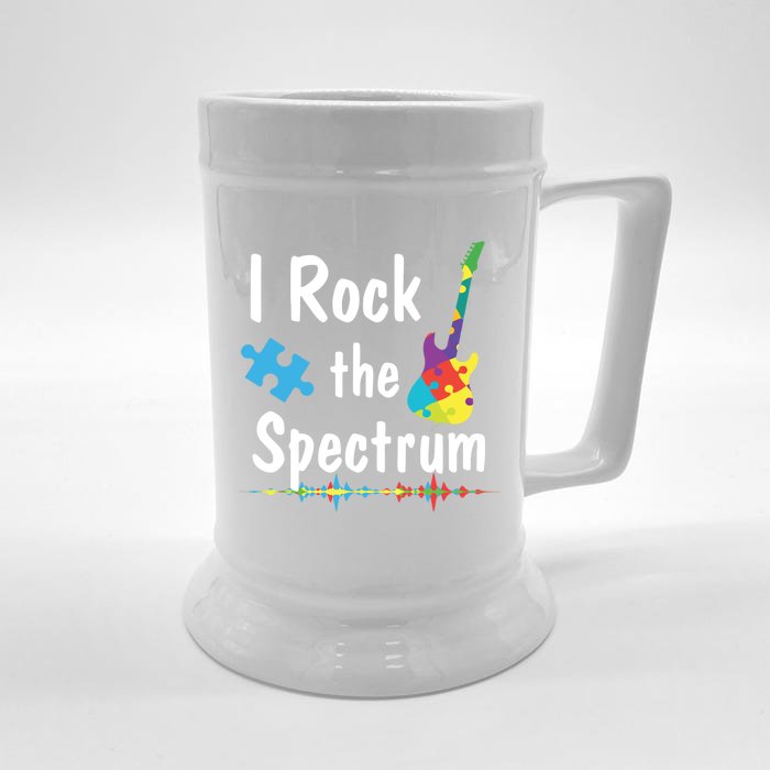 I Rock The Spectrum Funny Gift Autism Awareness Electric Guitar Gift Front & Back Beer Stein