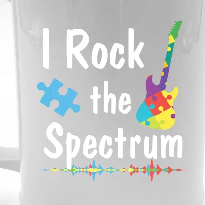 I Rock The Spectrum Funny Gift Autism Awareness Electric Guitar Gift Front & Back Beer Stein