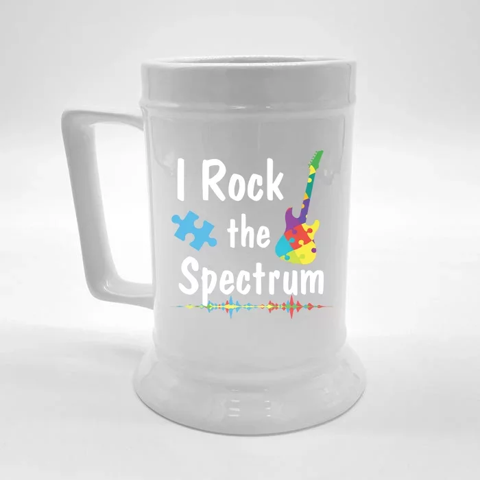 I Rock The Spectrum Funny Gift Autism Awareness Electric Guitar Gift Front & Back Beer Stein