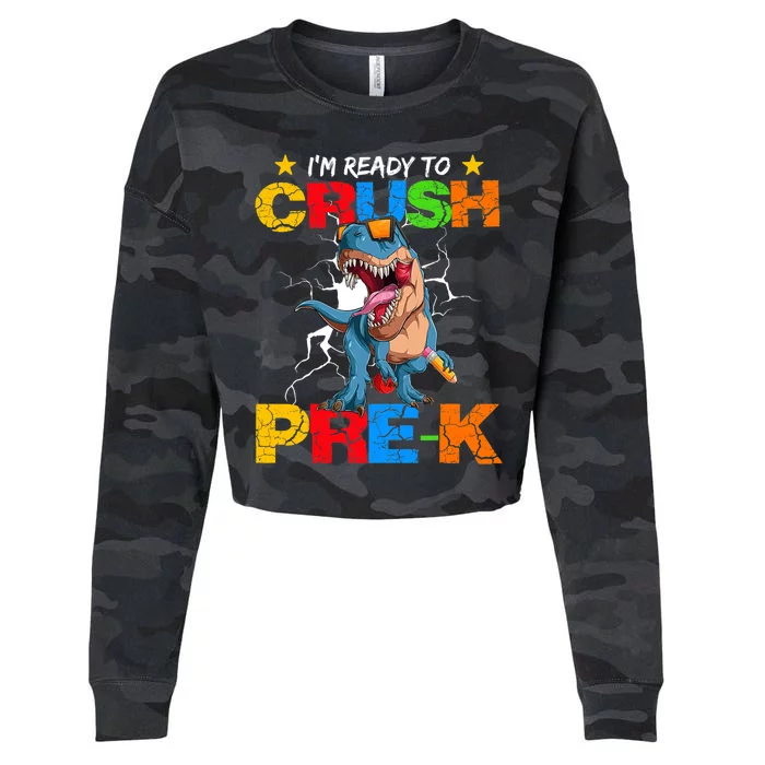 I'm Ready To Crush Pre K Dinosaur Back To School Cropped Pullover Crew