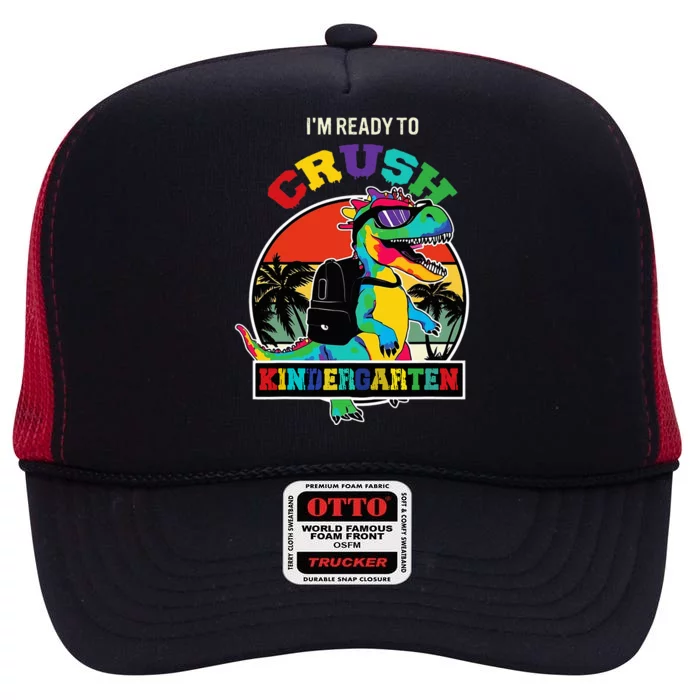 Im Ready To Crush Kindergarten Dinosaur Back To School High Crown Mesh Trucker Hat