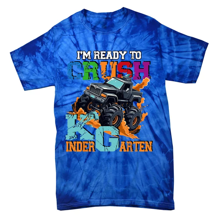 Im Ready To Crush Kindergarten Monster Truck Dinosaur Tie-Dye T-Shirt