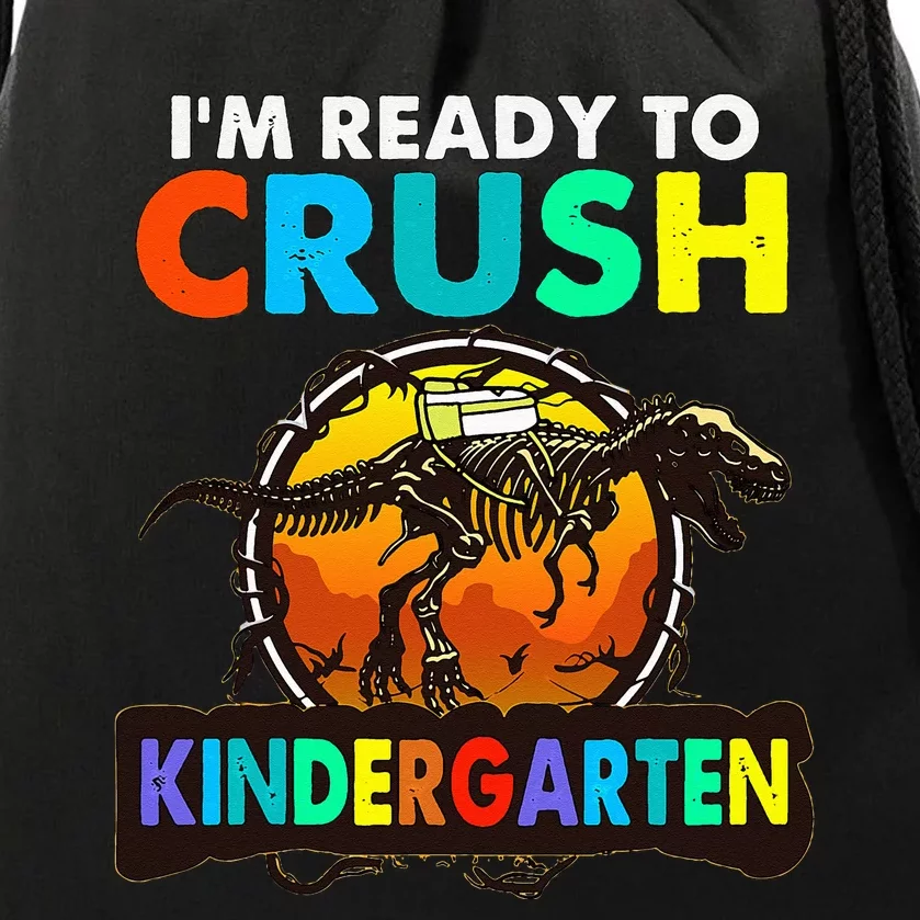 im ready to crush kindergarten back to school dinosaur Drawstring Bag