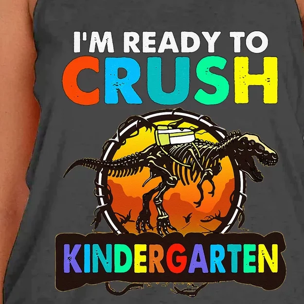 im ready to crush kindergarten back to school dinosaur Women's Knotted Racerback Tank