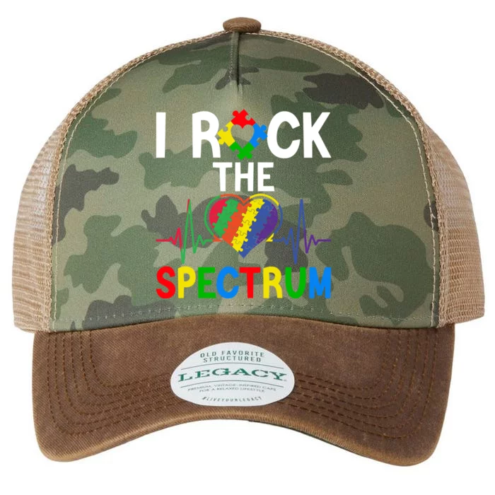 I Rock The Spectrum Autism Awareness Day Puzzle Heart Piece Gift Legacy Tie Dye Trucker Hat