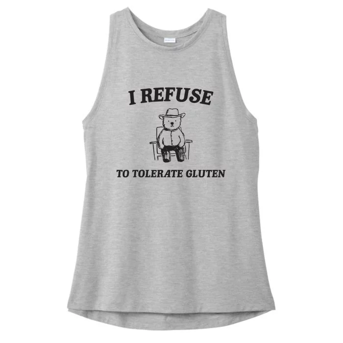 I Refuse To Tolerate Gluten Funny Cartoon Bear Meme Ladies Tri-Blend Wicking Tank