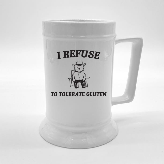 I Refuse To Tolerate Gluten Funny Cartoon Bear Meme Front & Back Beer Stein