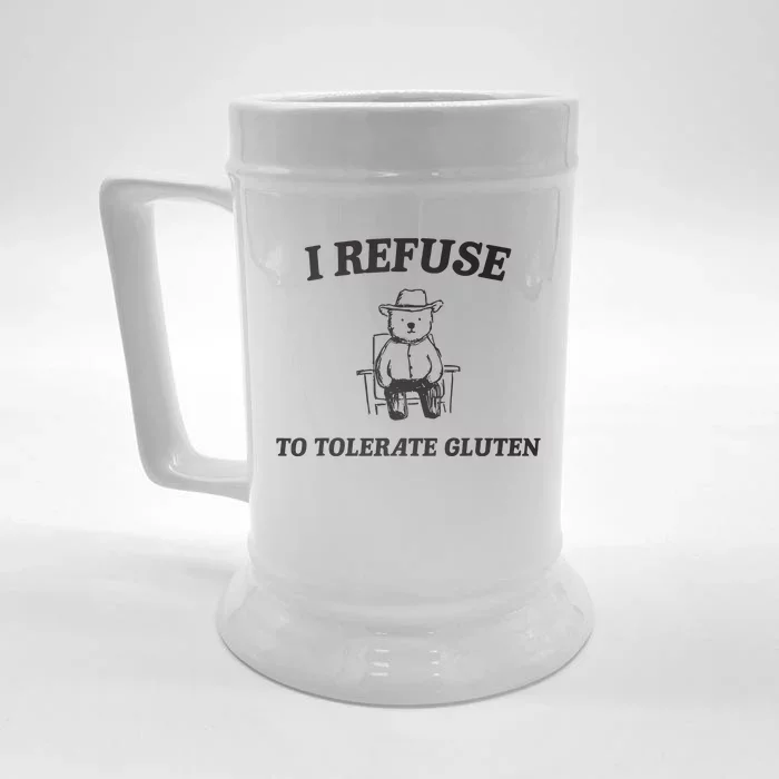 I Refuse To Tolerate Gluten Funny Cartoon Bear Meme Front & Back Beer Stein