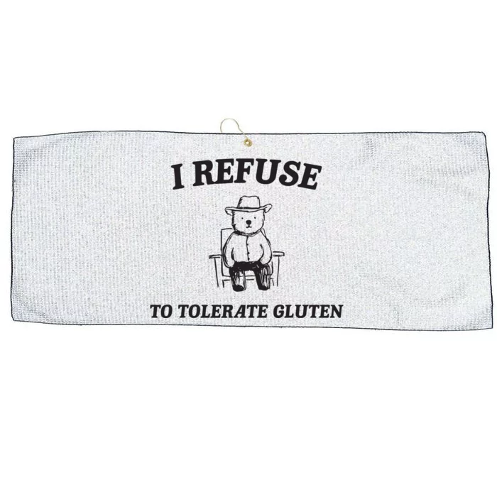 I Refuse To Tolerate Gluten Funny Cartoon Bear Meme Large Microfiber Waffle Golf Towel