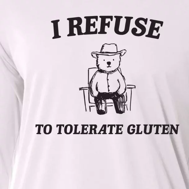 I Refuse To Tolerate Gluten Funny Cartoon Bear Meme Cooling Performance Long Sleeve Crew