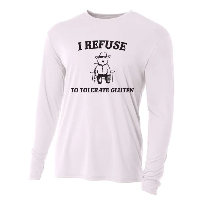 I Refuse To Tolerate Gluten Funny Cartoon Bear Meme Cooling Performance Long Sleeve Crew