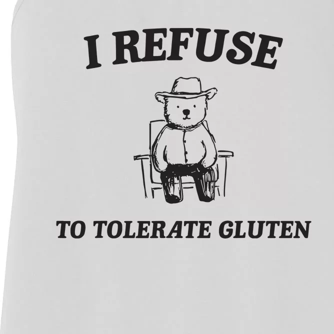 I Refuse To Tolerate Gluten Funny Cartoon Bear Meme Women's Racerback Tank