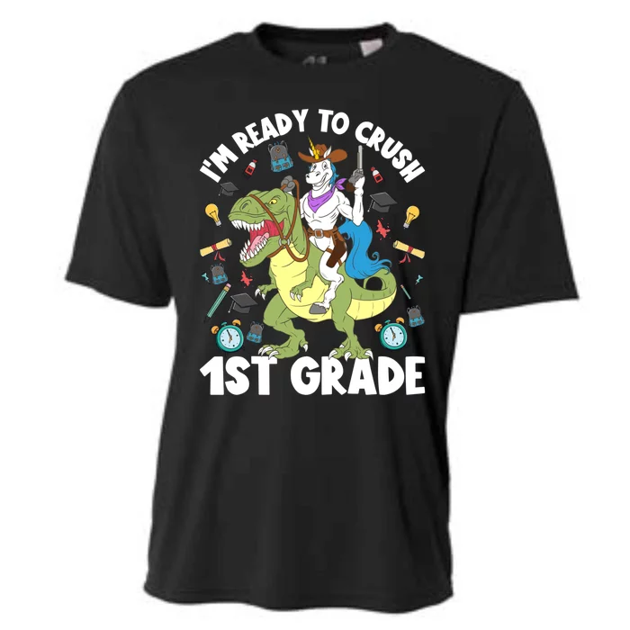 IM Ready To Crush 1st Grade School Unicorn Riding Dinosaur Cute Gift Cooling Performance Crew T-Shirt