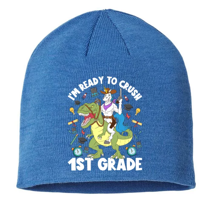 IM Ready To Crush 1st Grade School Unicorn Riding Dinosaur Cute Gift 8 1/2in Sustainable Knit Beanie