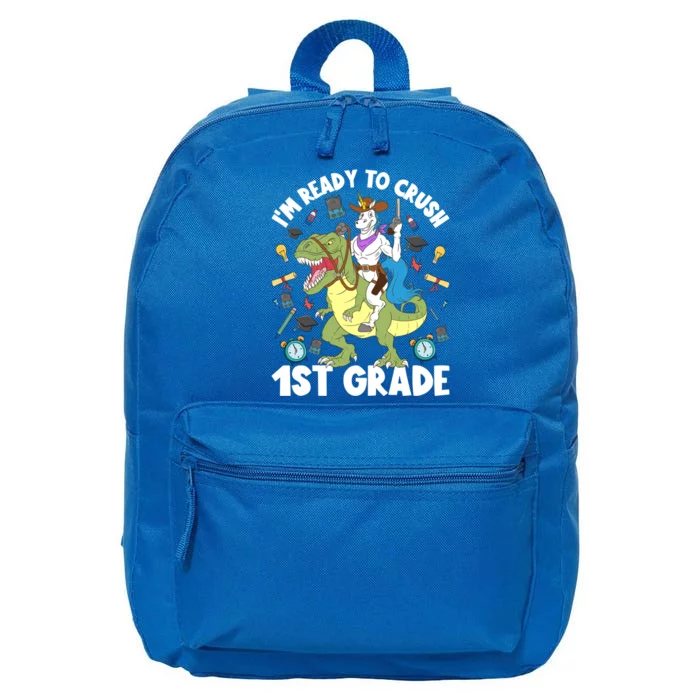 IM Ready To Crush 1st Grade School Unicorn Riding Dinosaur Cute Gift 16 in Basic Backpack