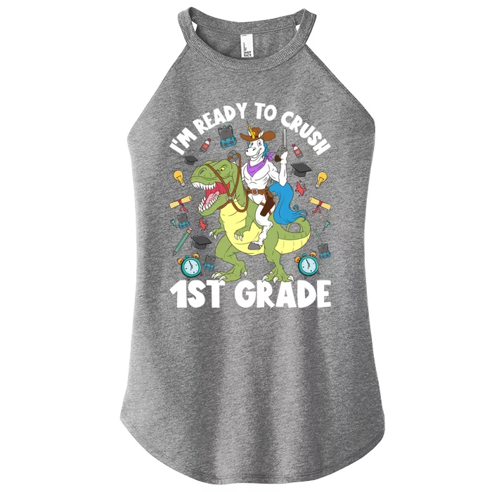 IM Ready To Crush 1st Grade School Unicorn Riding Dinosaur Cute Gift Women’s Perfect Tri Rocker Tank