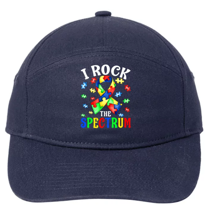 I Rock The Spectrum Autism Awareness Ribbon Funny Gift Gift 7-Panel Snapback Hat